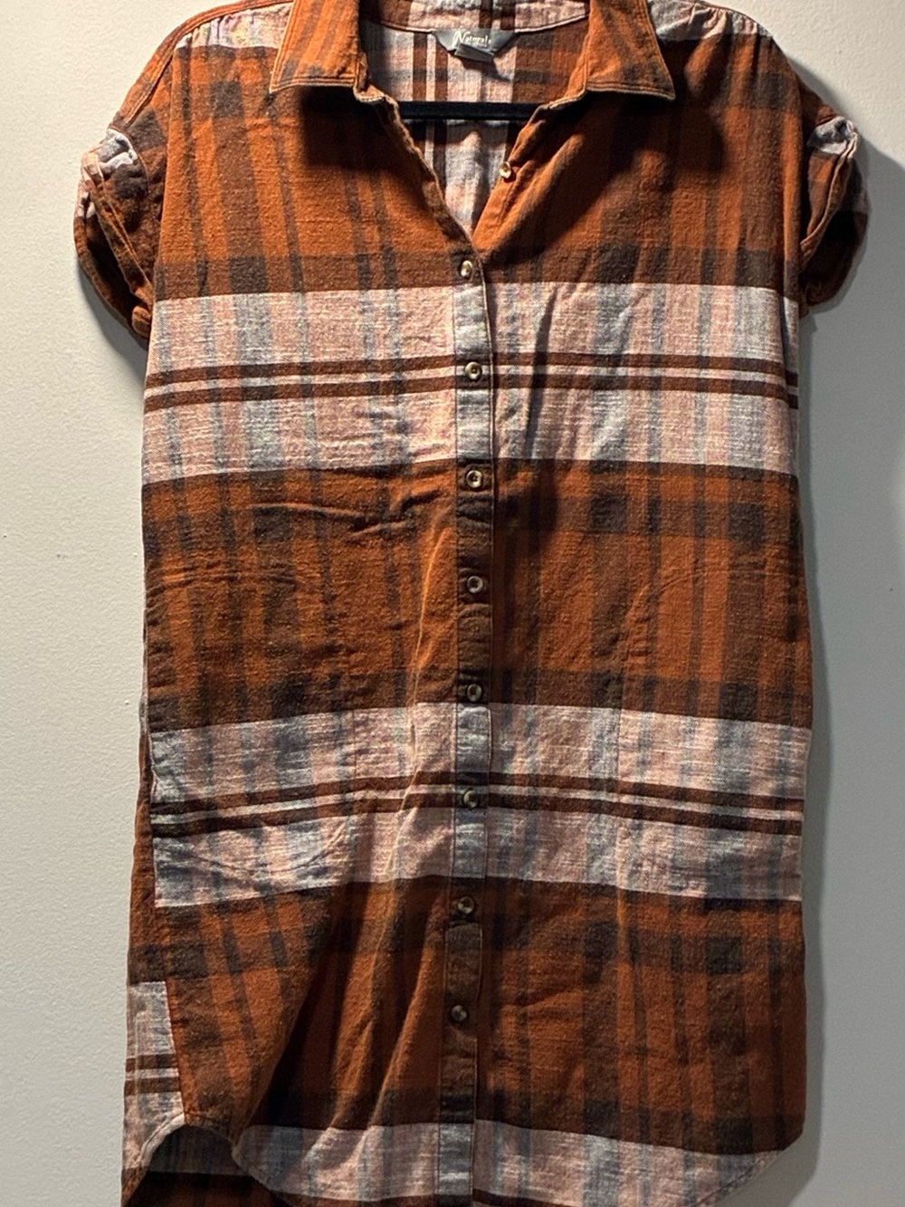 Natural Reflections Rust Plaid Button-Down Shirt Dress